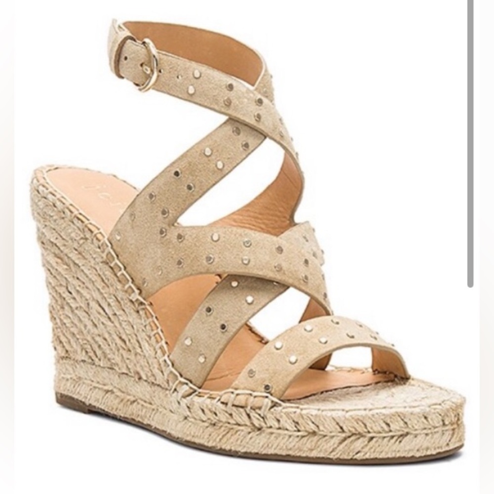 JOIE KORAT SUEDE STUDDED ESPADRILLE WEDGE SANDAL SIZE 35.5